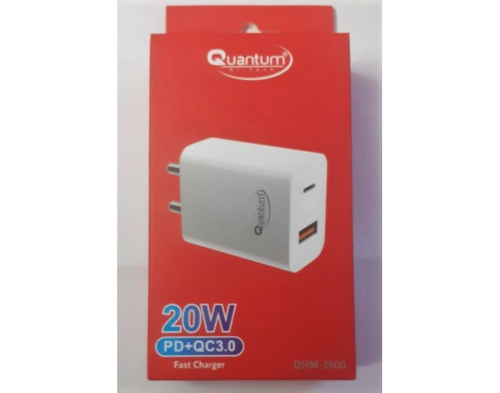 QUANTUM MOBILE CHARGER ADAPTER TYPE C|USB 2 PORT 20W